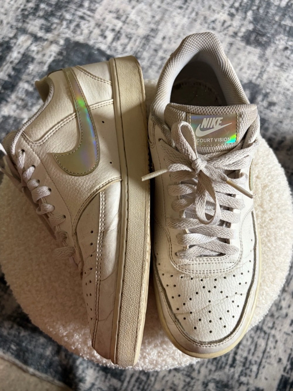 Nike Low-Top Sneakers in Cream with Iridescent Swoosh